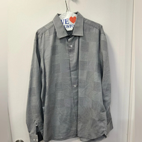 Bugatchi Other - Men Bugatchi XL Shaped Fit Long Sleeve Shirt - Checkered B/W Pattern - chest 24’